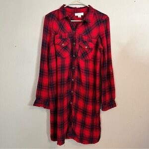 Motherhood Maternity Red and Black Plaid Long Sleeve Dress